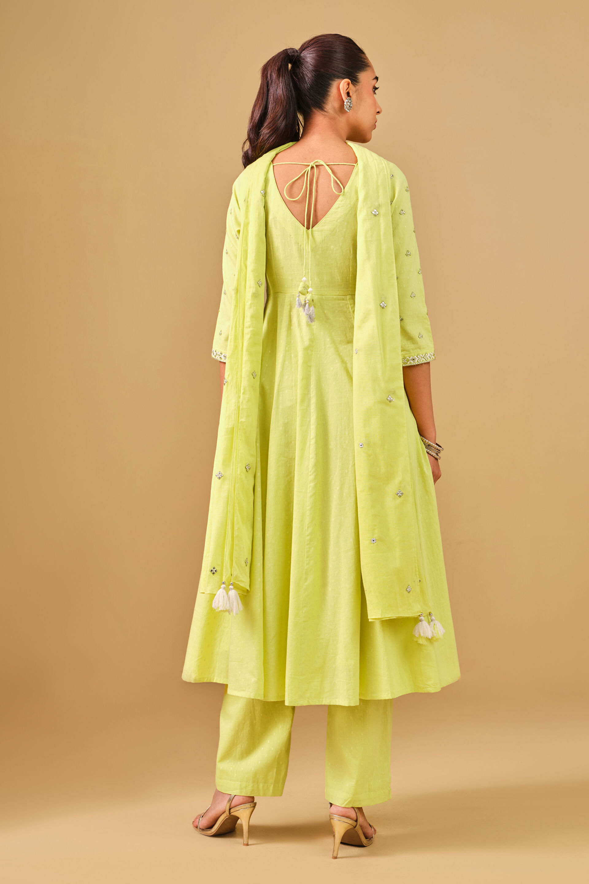 Lime green Embroidered Anarkali Kurta Set, Lime, image 5